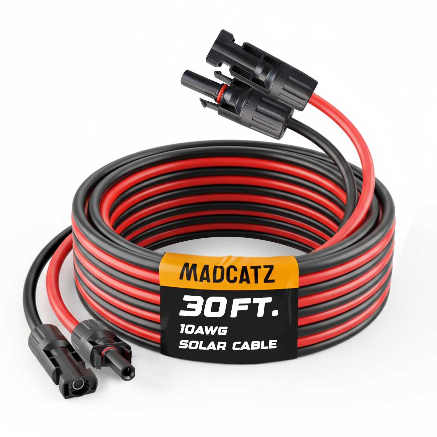 MADCATZ Solar-Verlängerungskabel, 10 AWG, 1 Paar, parallele Solarpanel-Kabel mit weiblichen und männlichen wasserdichten Steckern für Wohnmobil, Photovoltaikanlagen (9 m rot + 9 m schwarz)