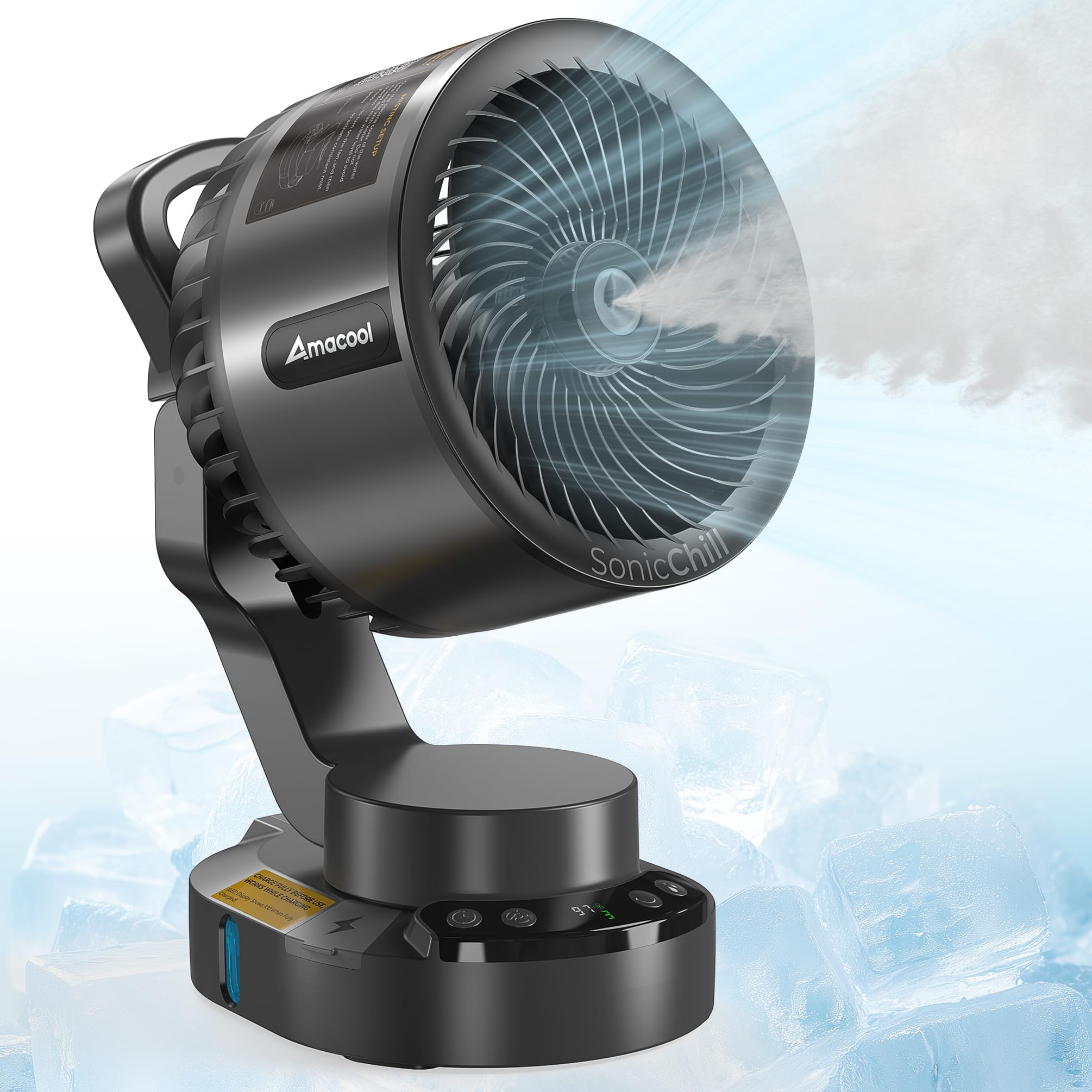 Photo 1 of AMACOOL SonicChill Portable Misting Fan with VacAero FineMist, 20000mAh Battery Golf Cart Fan 75H Max Runtime, 600ml Tank, Instant Cools 10°F at 5ft, Indoor Outdoor Garage RV Stadium Beach Essentials