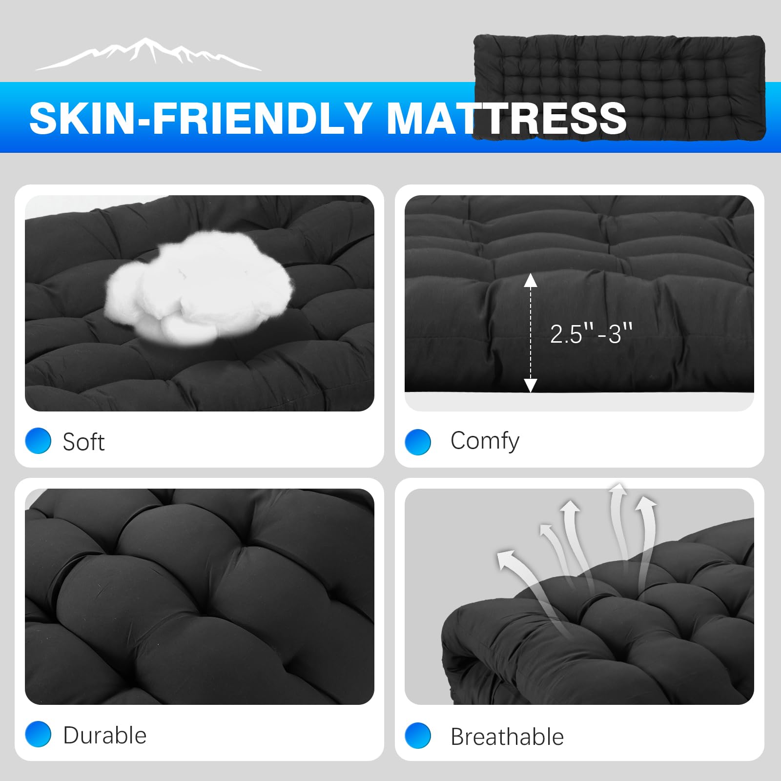 OVERMONT Lettino da Campeggio Brandina Pieghevole - Letto Pieghevole Portatile Singolo con Materasso - XL Caricabile Fino 250 kg - con Tasca Laterale per Esterni Viaggi Spiaggia Giardino Ufficio