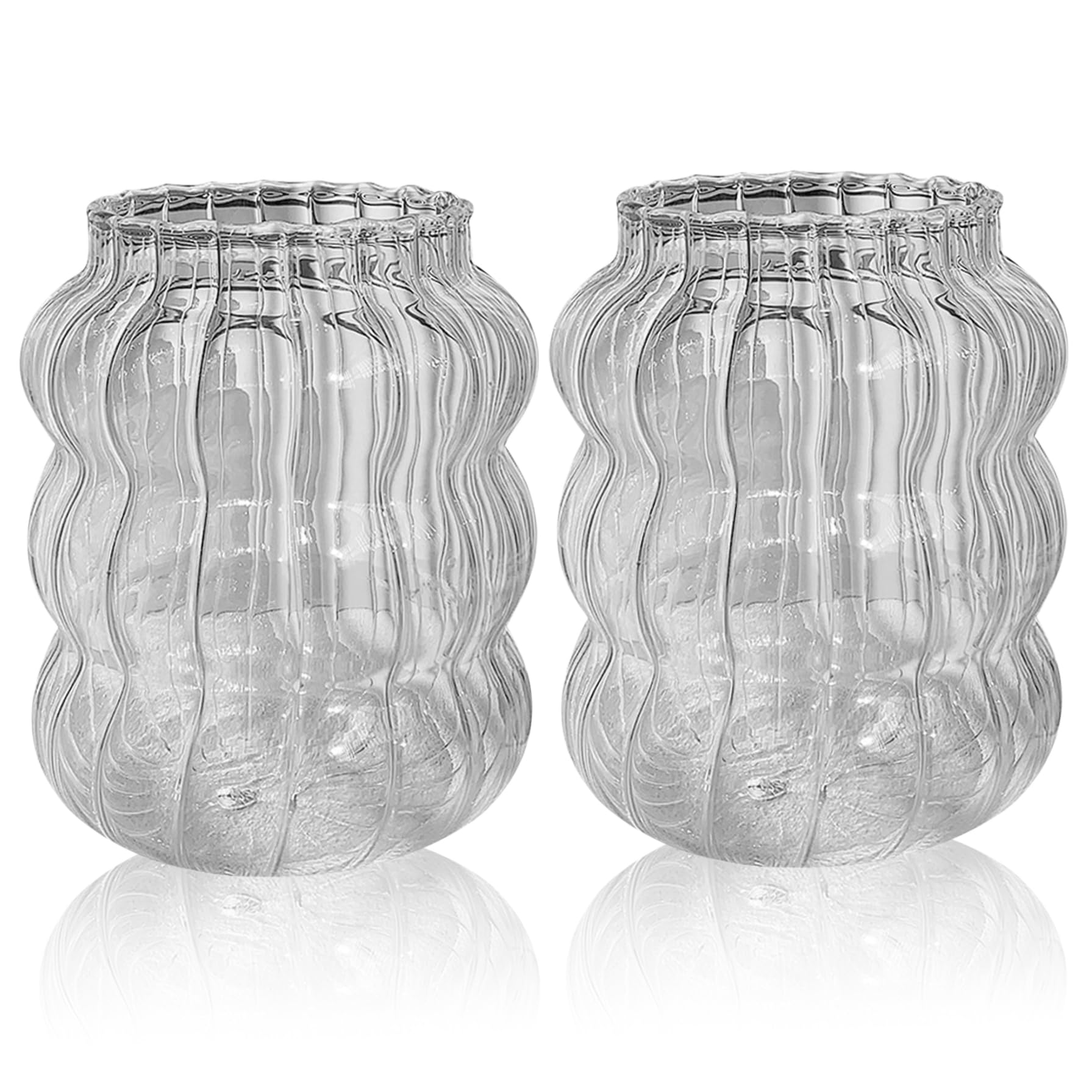 Vasos acanalados de cristal ondulado transparente con diseño elegante