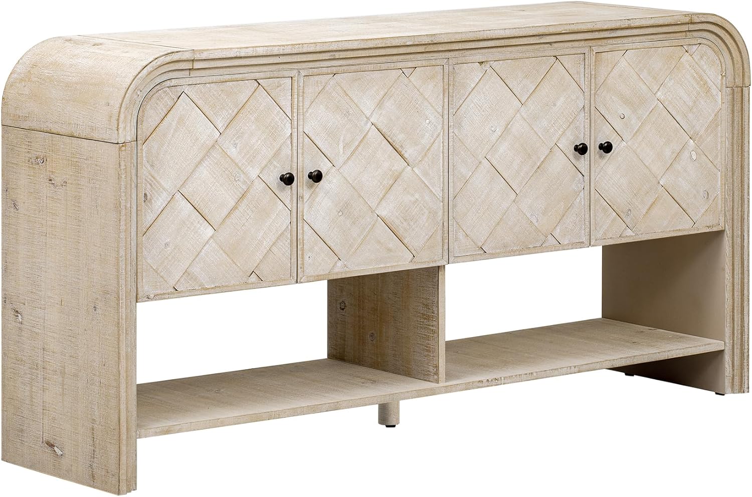 Merax Modern Wood Buffet Sideboard with Drawers and Bottom Shelf, Versatile Cruved Console Table for Living Room Dinning Room Kitchen, Beige Brown