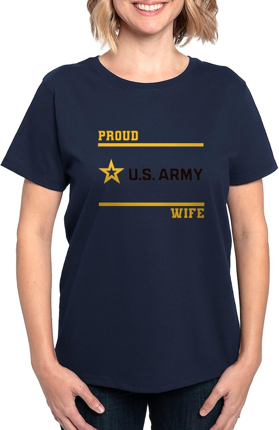 CafePress Proud Army Wife Black and Gold T Shirt Womens Cotton Dark T-Shirt