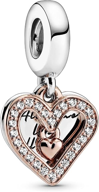 Pandora Moments Women's 14k Rose Gold-Plated and Sterling Silver Sparkling Freehand Heart Dangle Charm for Bracelet