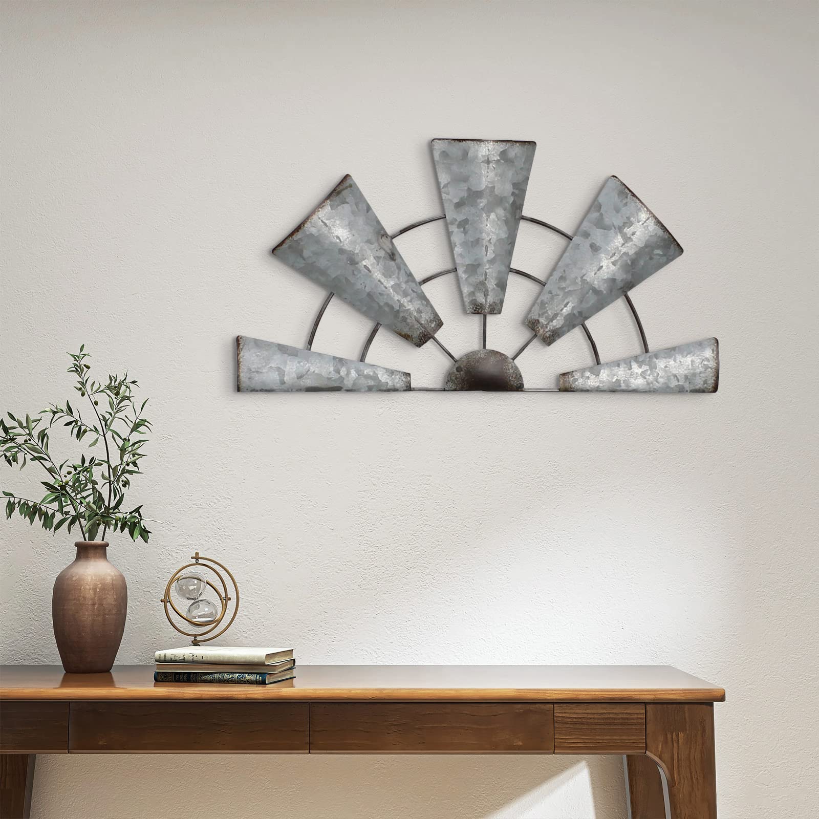 Photo 1 of Metal Windmill Wall Decor, Rustic Farmhouse Windmill Decor Metal Wall Art for Living Room Bedroom Barn Dining Room 12” 12in/30cm semicircle