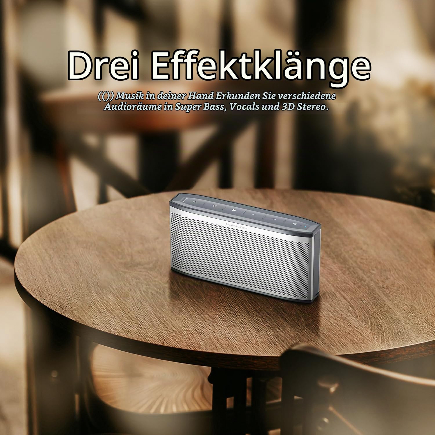 BOGASING Era S9 Pro Bluetooth Lautsprecher, 2-Kanal Musikbox mit Stereo-Sound, Dual passiven Radiatoren, 48h Wiedergabe, EQ, TF Karte, AUX, kabelloser Bluetooth Box für drinnen und Büro (Silber)