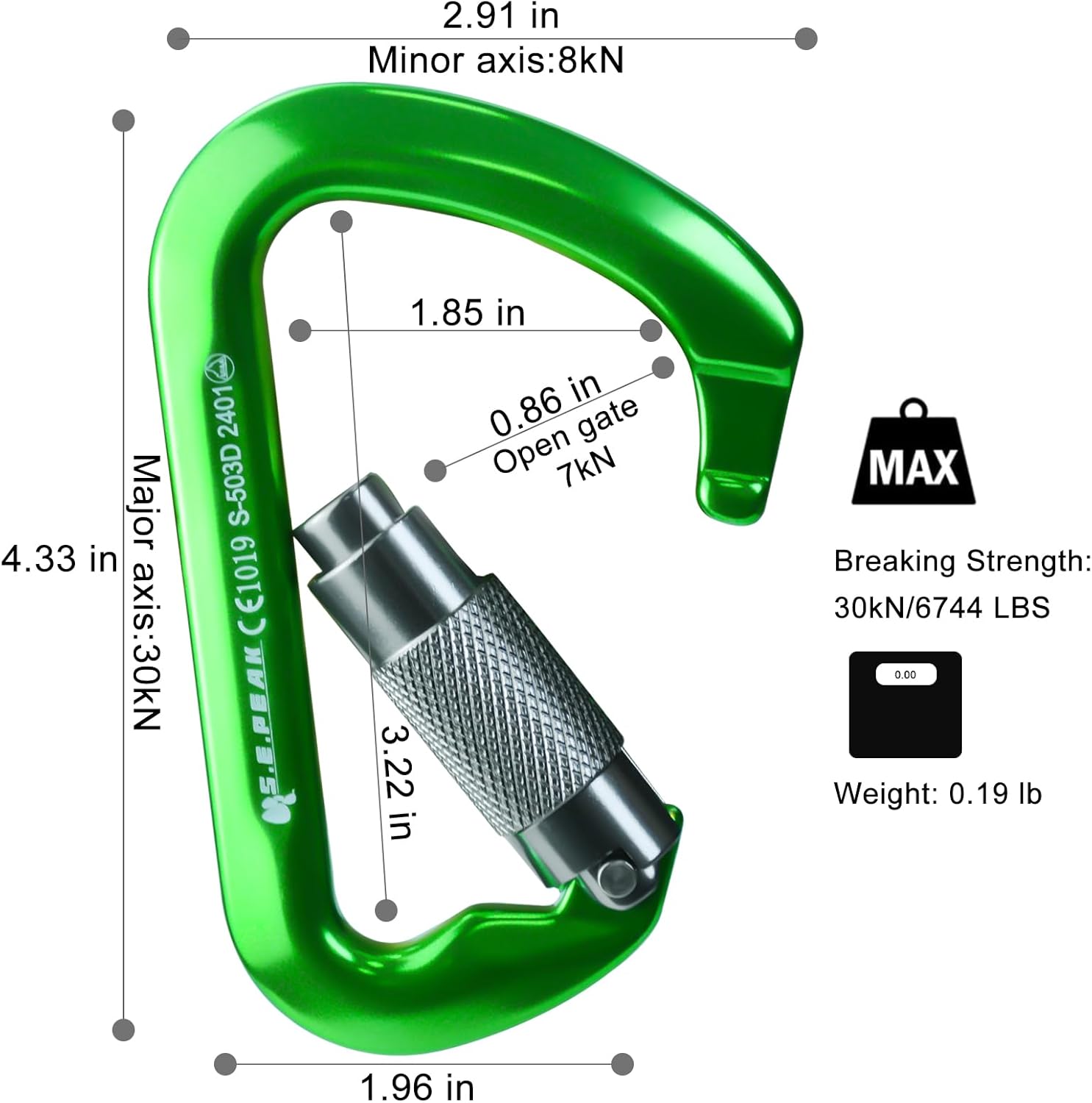 SEPEAK UIAA 30kN Climbing Carabiner Clips, Professional Heavy Duty Twist Locking Carabiners for Climbing,Mountaineering, Rappelling, Camping, Hiking, Swings, Large D Ring Hooks - Image 4