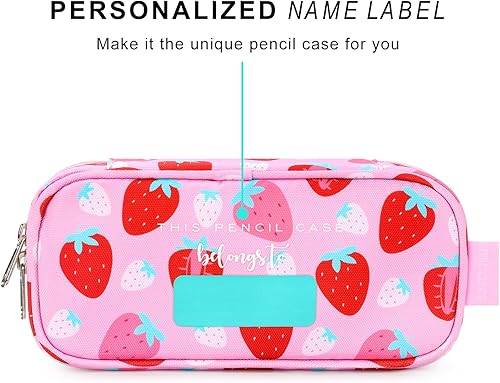 Miniatura 5 de mibasies - Lapicera para niñas, estuche con divisiones múltiples para lápices, diseño de fresas color rojo