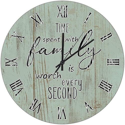 Miniatura 4 de UFunhome Reloj de pared de madera con cita familiar, el tiempo que pasa con la familia vale la pena cada segundo, reloj colgante redondo, funciona
