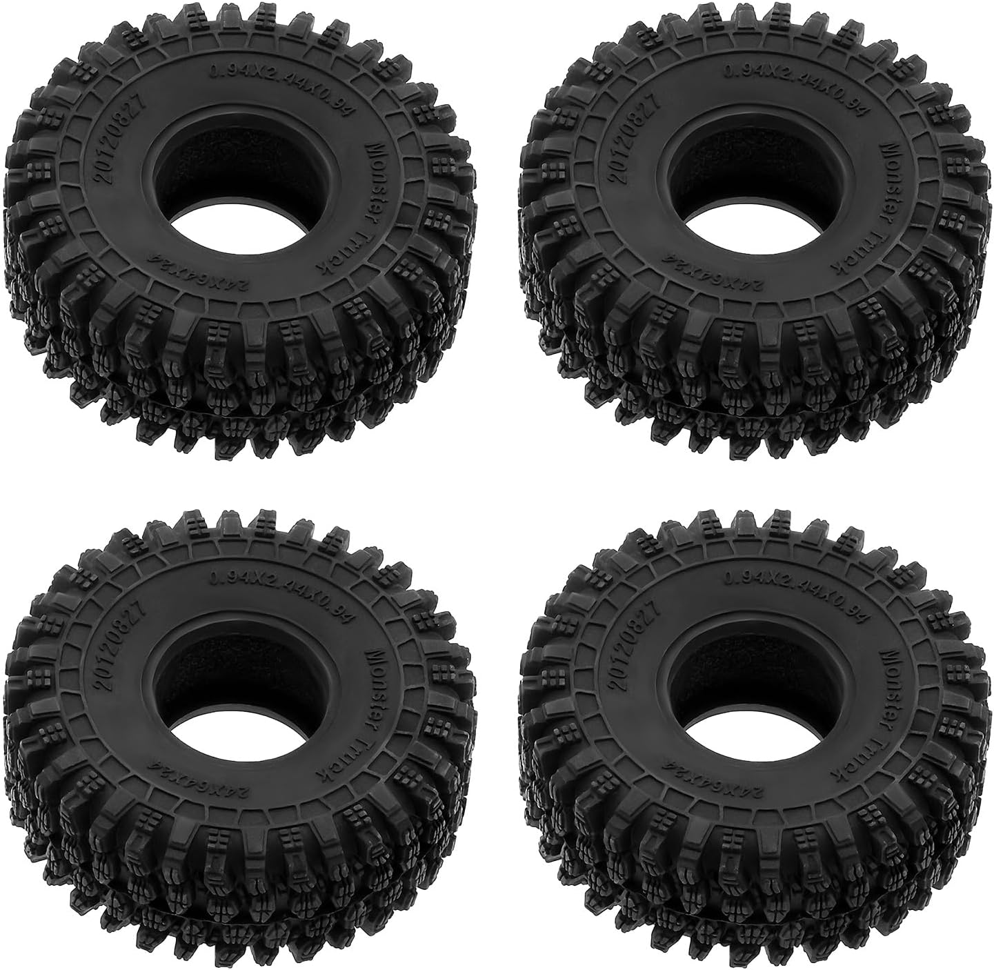 eMagTech 4pcs 1.0 Crawler Tires 64 x 24 mm T1011 Crawler Wheels RC Crawler Car Compound Rubber Tires Compatible with Axial SCX24 AX24 Bronco Gladiator Deadbolt