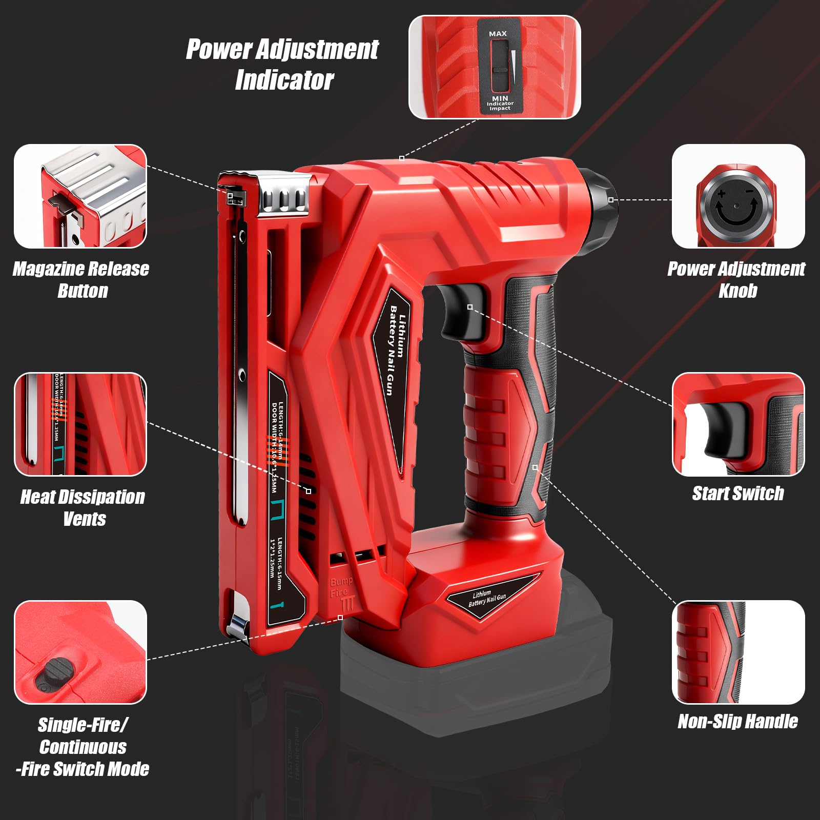 Roadtime Juego de clavadora inalámbrica para Milwaukee 18 V baterías (sin batería),Clavadora y grapadora 2 en 1 Incluye 1000 clavos/grapas,Profundidad de clavo ajustable para carpintería y bricolaje