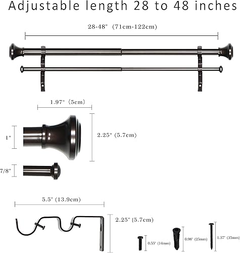 Miniatura 3 de Barra de cortina doble de 1 pulgada con remates de trompeta (bronce aceitado, 28-48 pulgadas)
