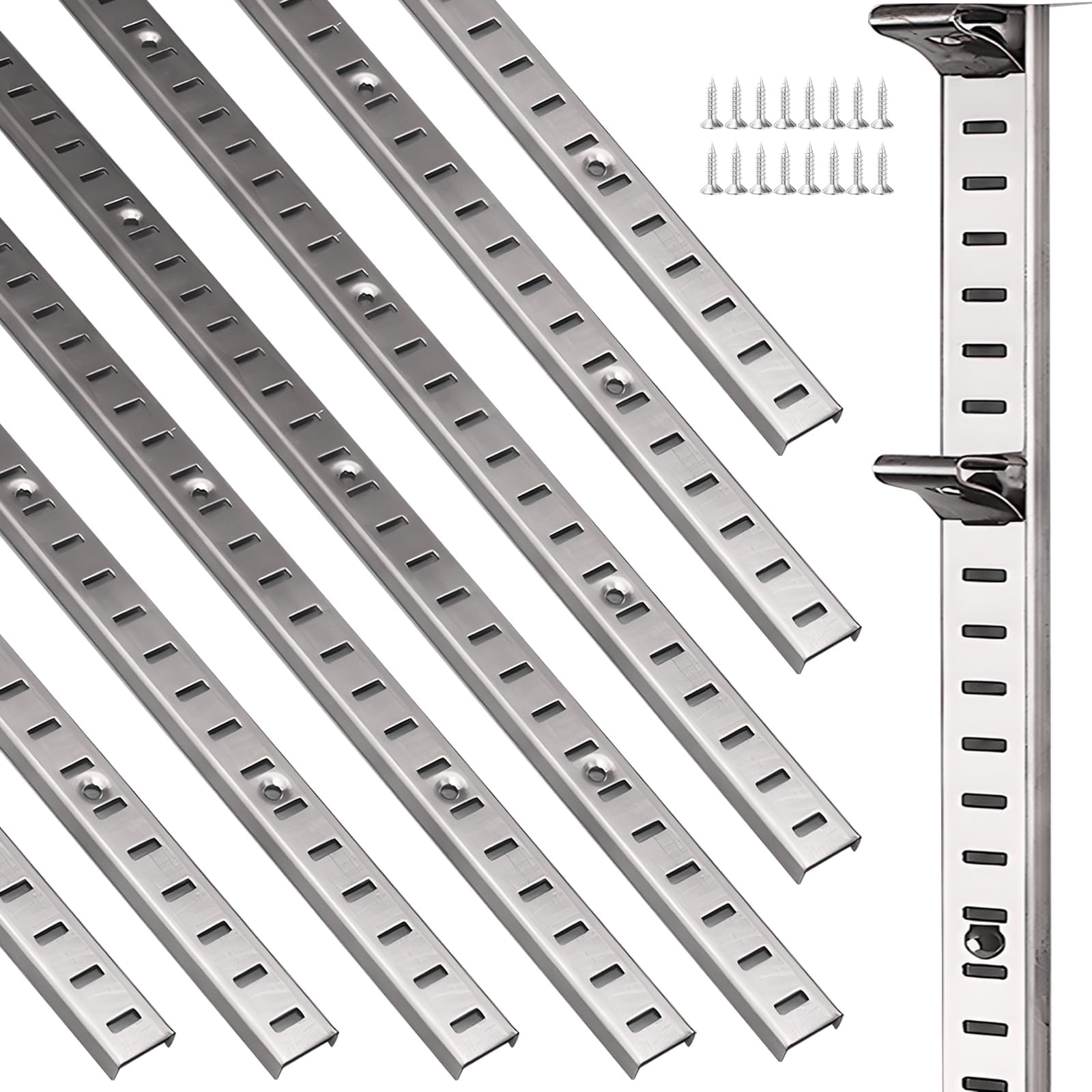 8 Pcs 36 Inch Shelf Pilaster, Adjustable Shelf Standard Mortise Mount Metal Shelves, Steel Wall Mounted Shelf Pilaster for Storage Organization