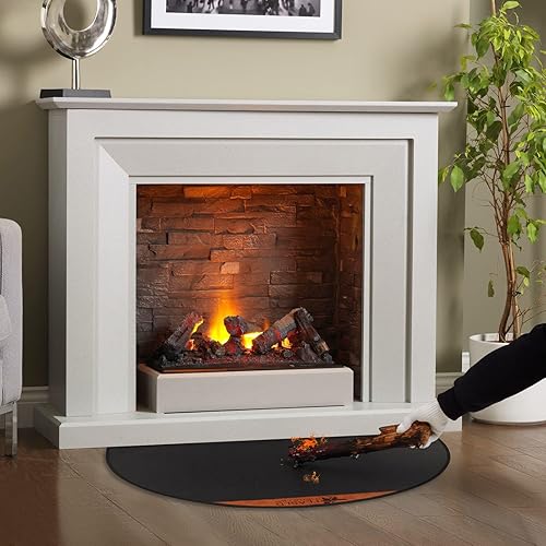 Miniatura 6 de FLASLD Alfombra ignífuga para chimenea, 28 x 48 pulgadas, media redonda, protege los suelos de chispas, negro con etiqueta blanca