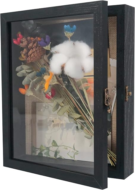 GraduationMall Black 8"x10"(20x25cm) Shadow Box Frame Door Display Case with Linen Back,Wedding Memorabilia Bouquet Medals Photos Memory Box for Keepsakes