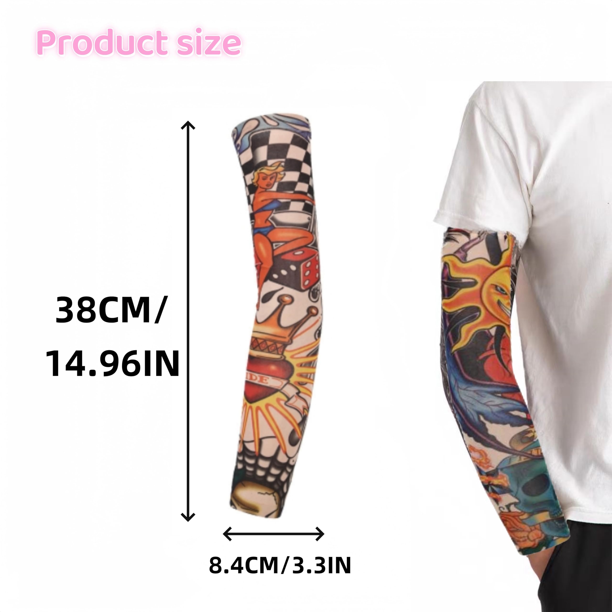 SDXCJY 12 Pieces Tattoos Sleeves Cover Art Arm Fake Tattoo Sleeves Cover For Men Women Nylon Sleeve Arm Stockings Elastic Biker Sleevelet Halloween Tattoo Hip Hop Sun Block Sleevelet (12 Pieces) - Image 2