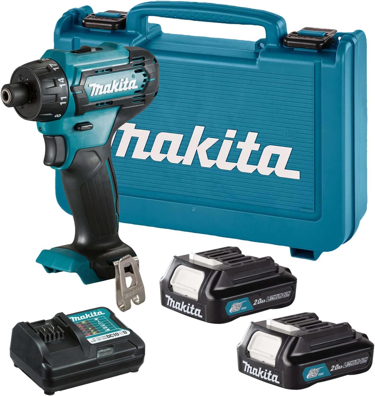 Makita DF033DWAE 12V Max Li-Ion CXT Drill Driver Complete with 2 x 2.0 Ah Li-Ion Batteries and Charger Supplied in A Carry Case