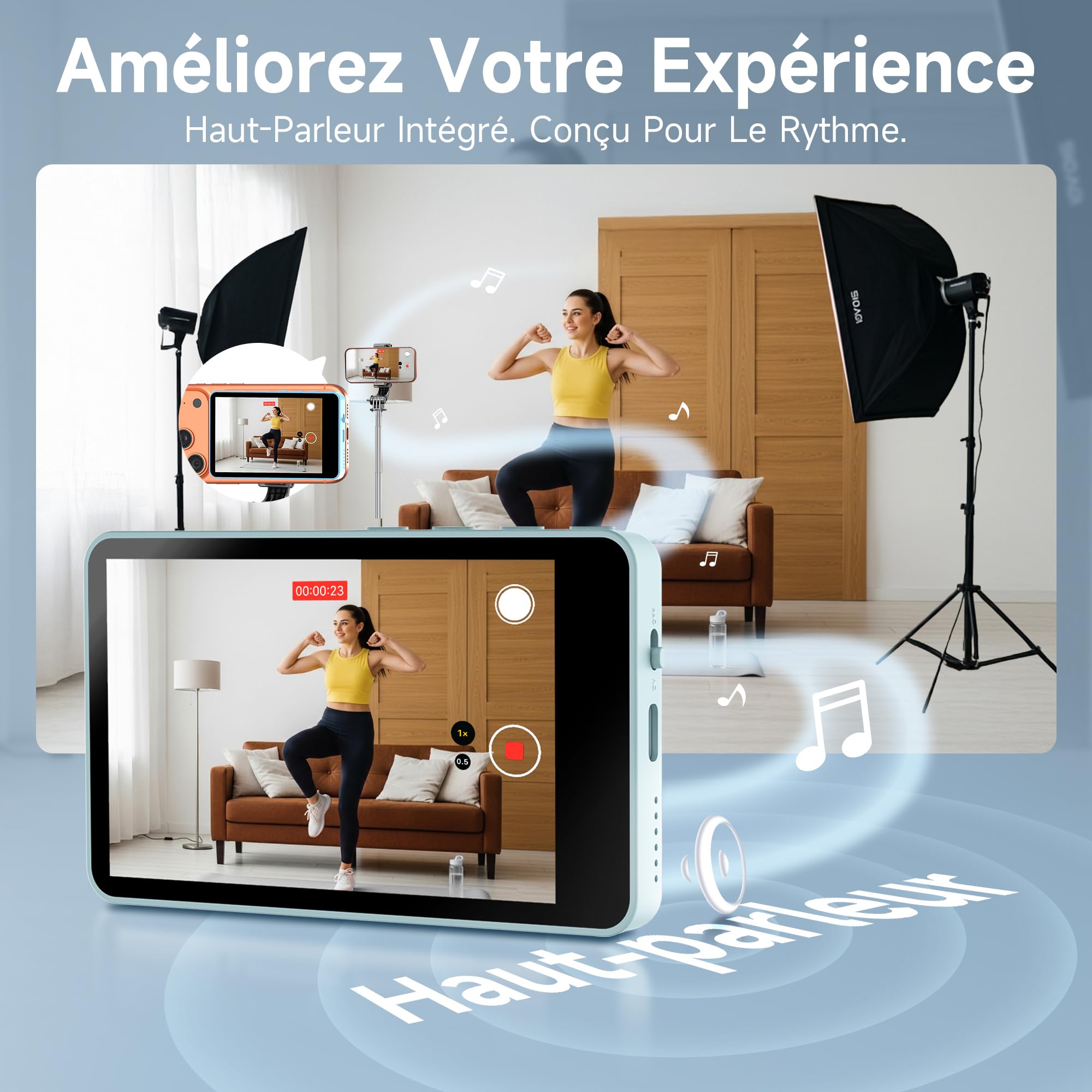 SYNCO XView Monitor Selfie Vlog pour iPhone 17 - Écran Selfie Magnétique sans Fil 1080P/4K pour Vlog, Utilise Caméra Arrière, 50m, 3h, Haut-Parleur pour Live Youtube/TikTok
