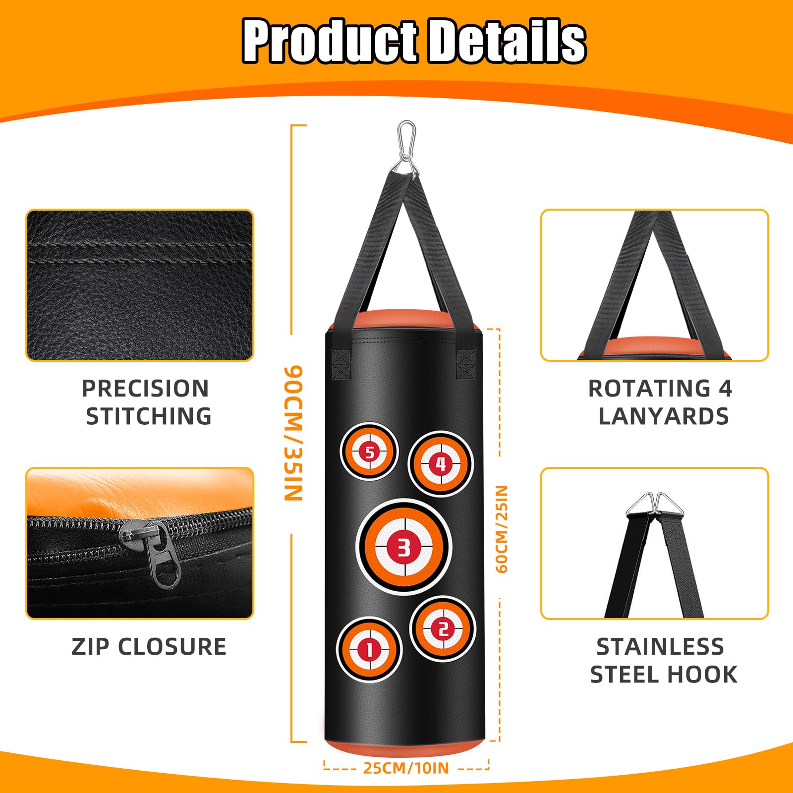 Saco de Boxeo Colgante 60 cm Cuero Microfibra para Entrenamiento Kickboxing MMA