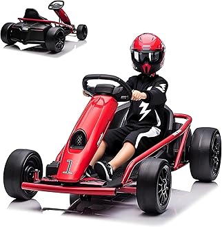 Go Kart Electric Drift Kart Car, 24V Outdoor Ride on Toy, Fast 2×300W Motor, 8 MPH High Speed Drift Car, with Music and Slow Start, for Kids 8-12 Years Old Racing Toys (red)