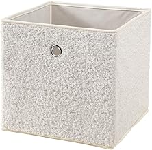 Calicosy - Cube Pliable - Tissu Bouclette - Écru - Boîte de Rangement Multiusages - Design Élégant - Salon, Dressing, Bureau, Chambre - H 27 cm