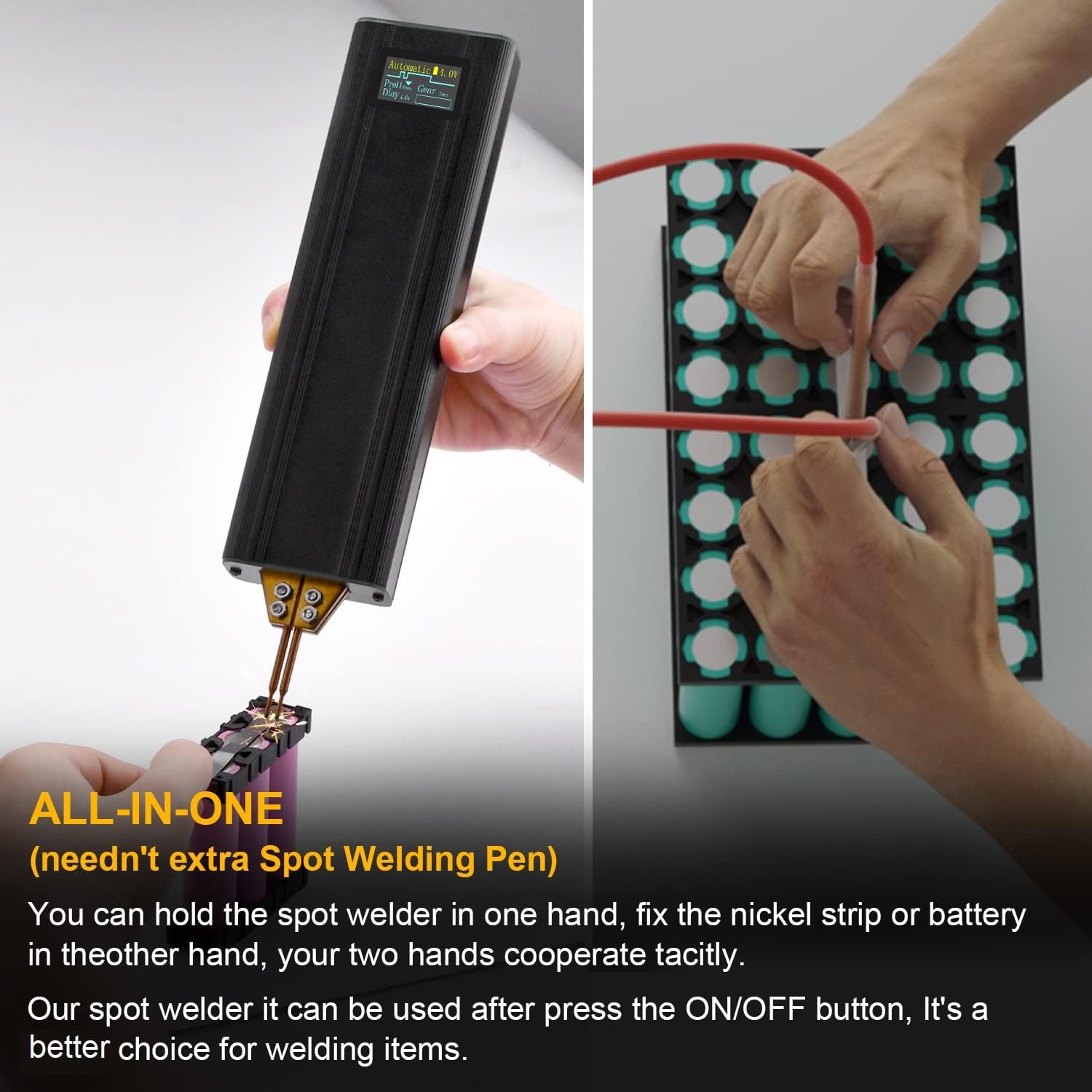 Mini Color Screen Spot Welder, Aideepen Battery Spot Welder 80 Gears Adjustable Handheld Spot Welder 5V 2A for 1865O Battery, Welding Nickel Sheets, Iron, Steel and Stainless Steel Sheets