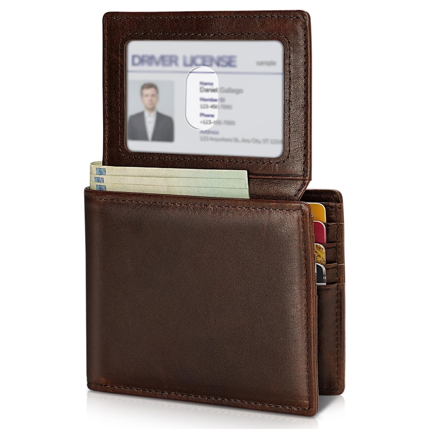 Artpaxy Mens Wallet Genuine Leather Bifold RFID Blocking Wallet for Men with 2 ID Windows 12 Card Holders 2 cash pockets 1 Gift Box