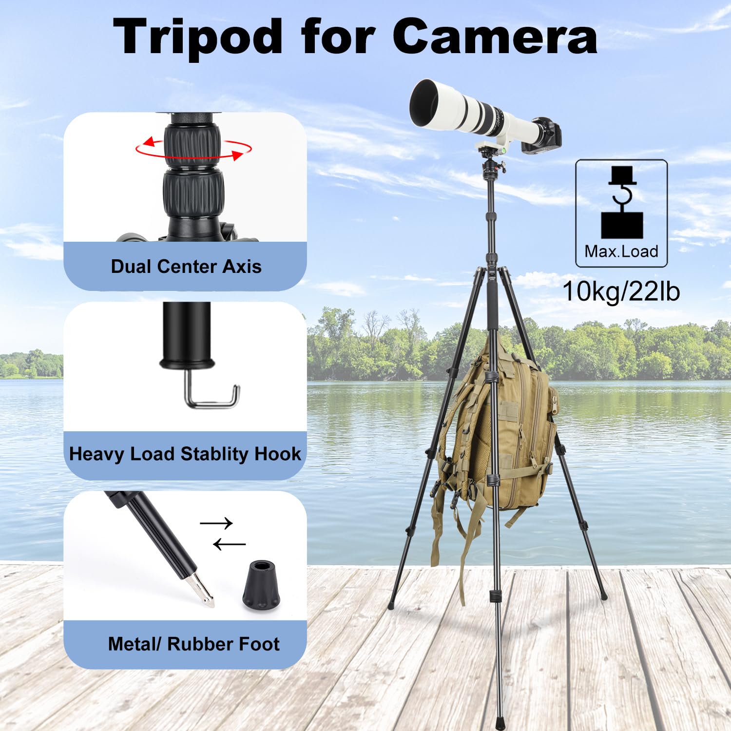 Koolehaoda Trípode para cámara, trípode plegable de aluminio de 70 pulgadas, trípodes de viaje ligeros para cámara con cabezal de bola de 360°, capacidad de carga de 22 libras para cámara DSLR y