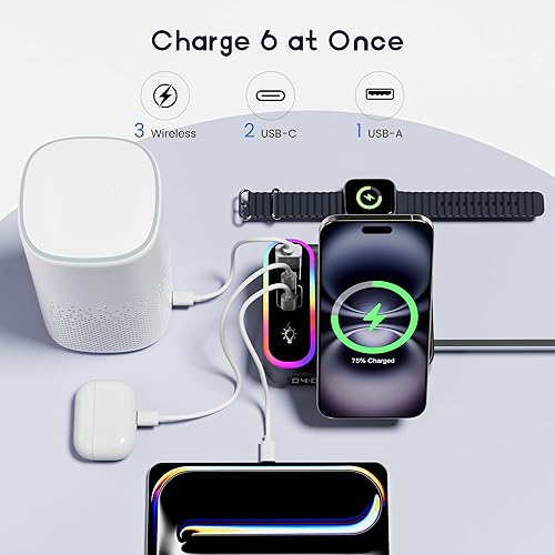 Miniatura 2 de Cargador inalámbrico para iPhone, estación de carga inalámbrica 8 en 1 de 65 W, soporte de carga rápida USB C de 30 W para iPad, múltiples