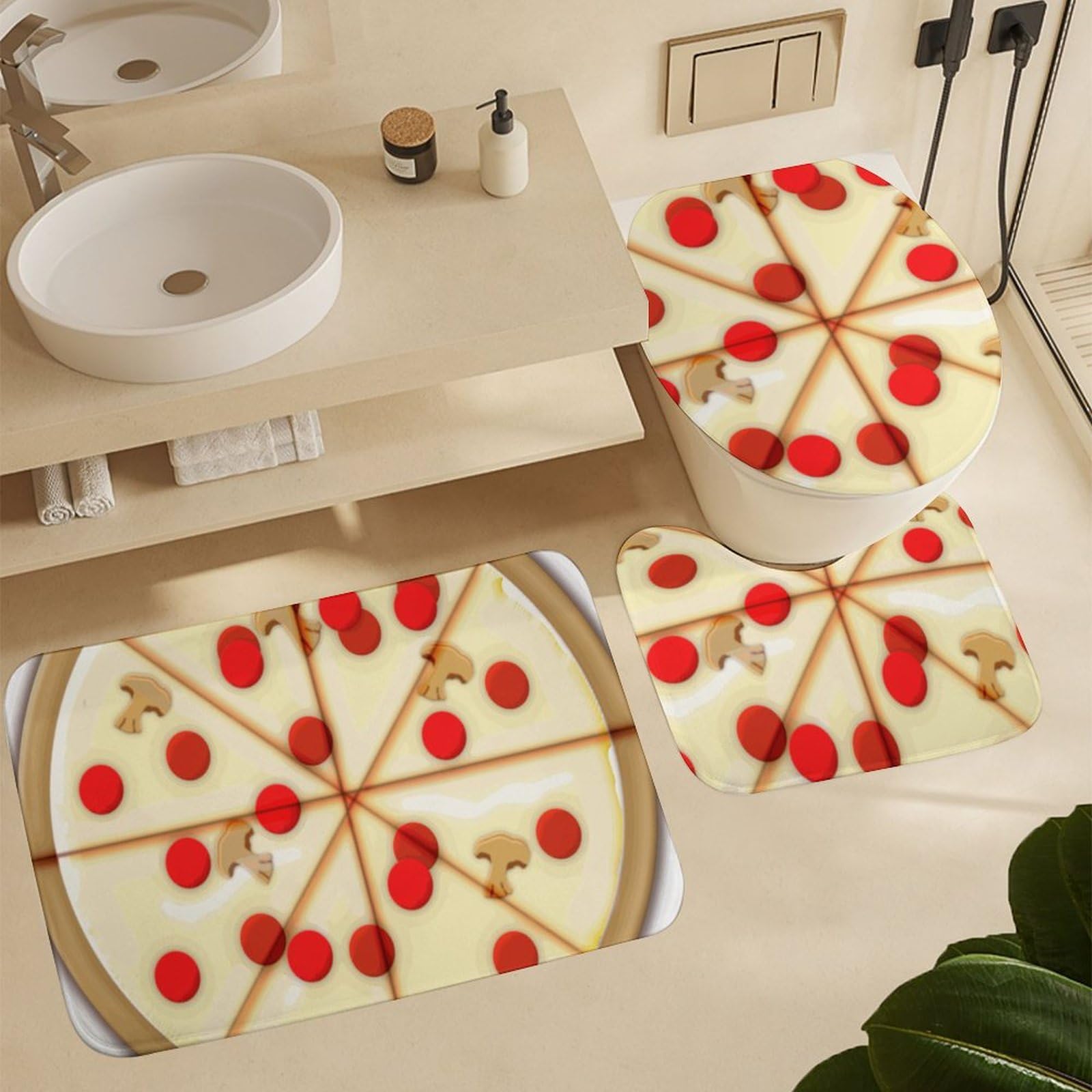 Amazon.com: Funny Food Pizza Realistic Print 4 Piece Bathroom Rug