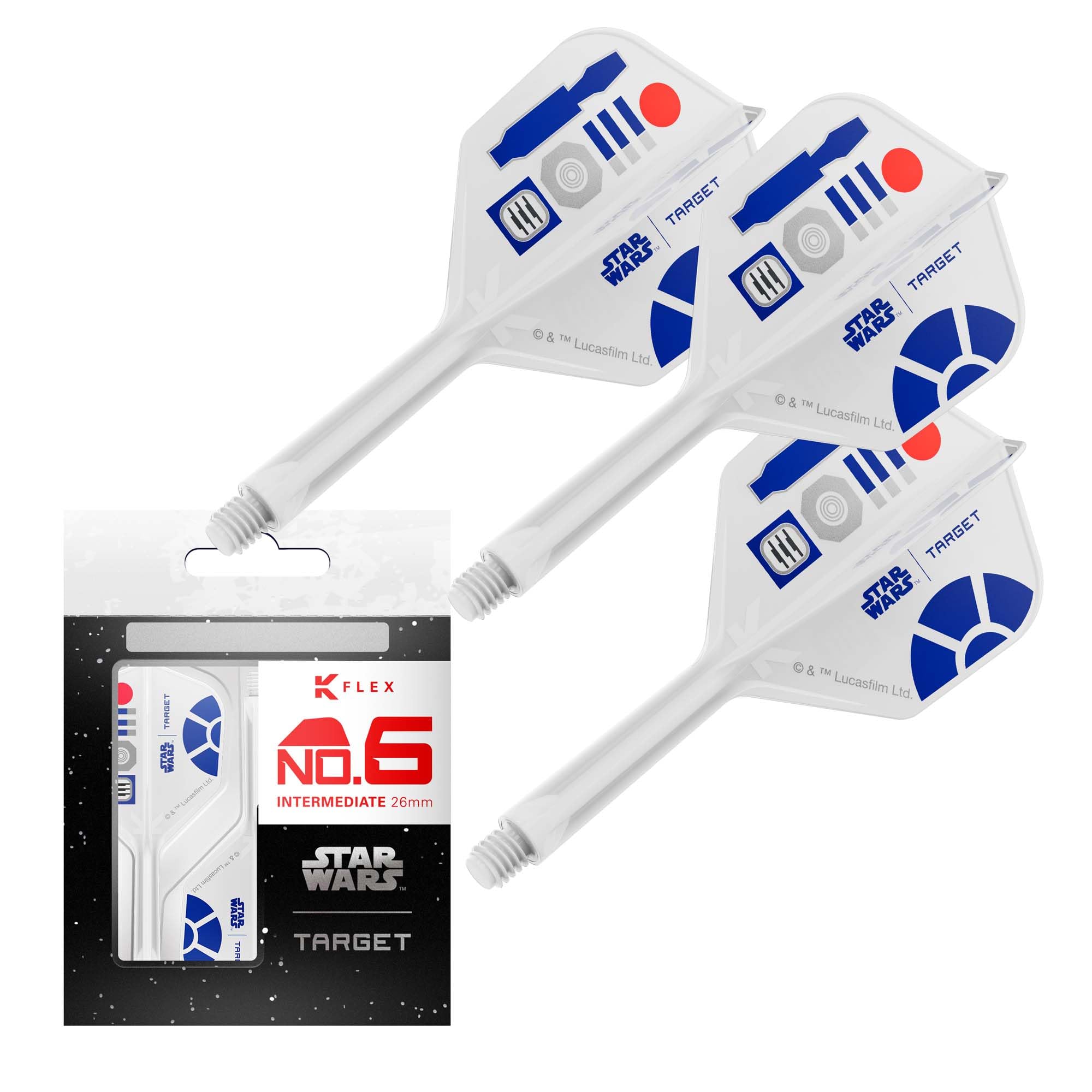 Target Darts Star Wars R2-D2 K Flex Alette e Aste Integrate per Freccette | R2D2 Confezione da 3 K-Flex, N. 2 e N. 6 | Corto, Intermedio e Medio Disney K-Flex Accessori
