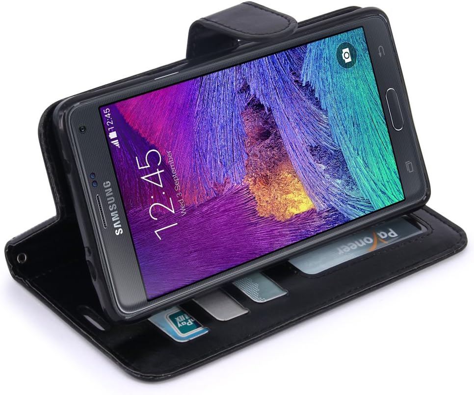 LK Note 4 Case, Galaxy Note 4 Wallet Case, Luxury PU Leather Case Flip Cover with Card Slots and Stand for Samsung Galaxy Note 4, Balck