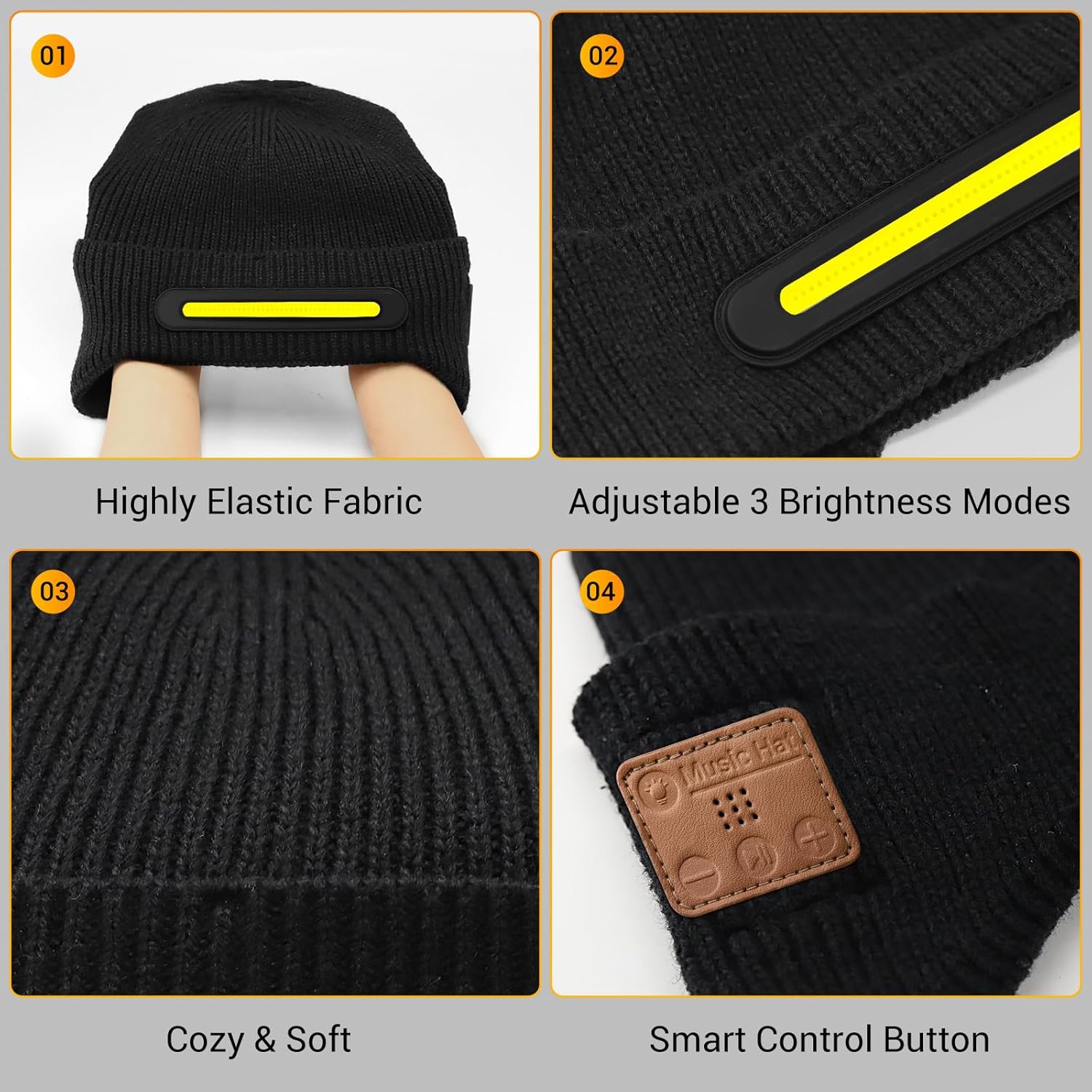 Bluetooth Beanie with Light, LED Beanie with Built-in Speaker and Microphone, Gifts for Men Women - Image 2