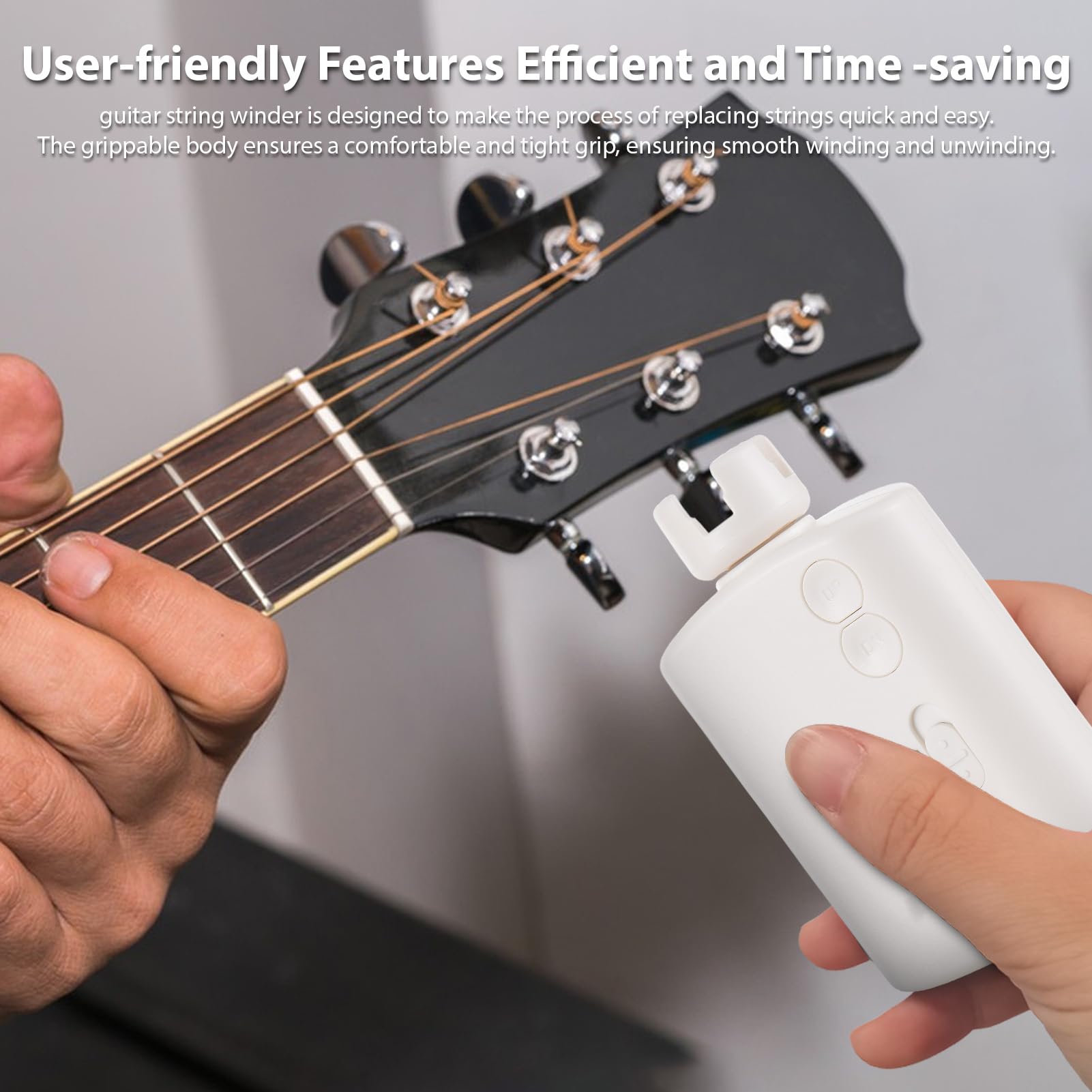 Avvolgitore automatico per corde per chitarra elettrica, controllo della velocità a 2 livelli, luce LED ricaricabile, sintonizzatore per chitarra, ukulele, banjo, mandolino, nero, (White)