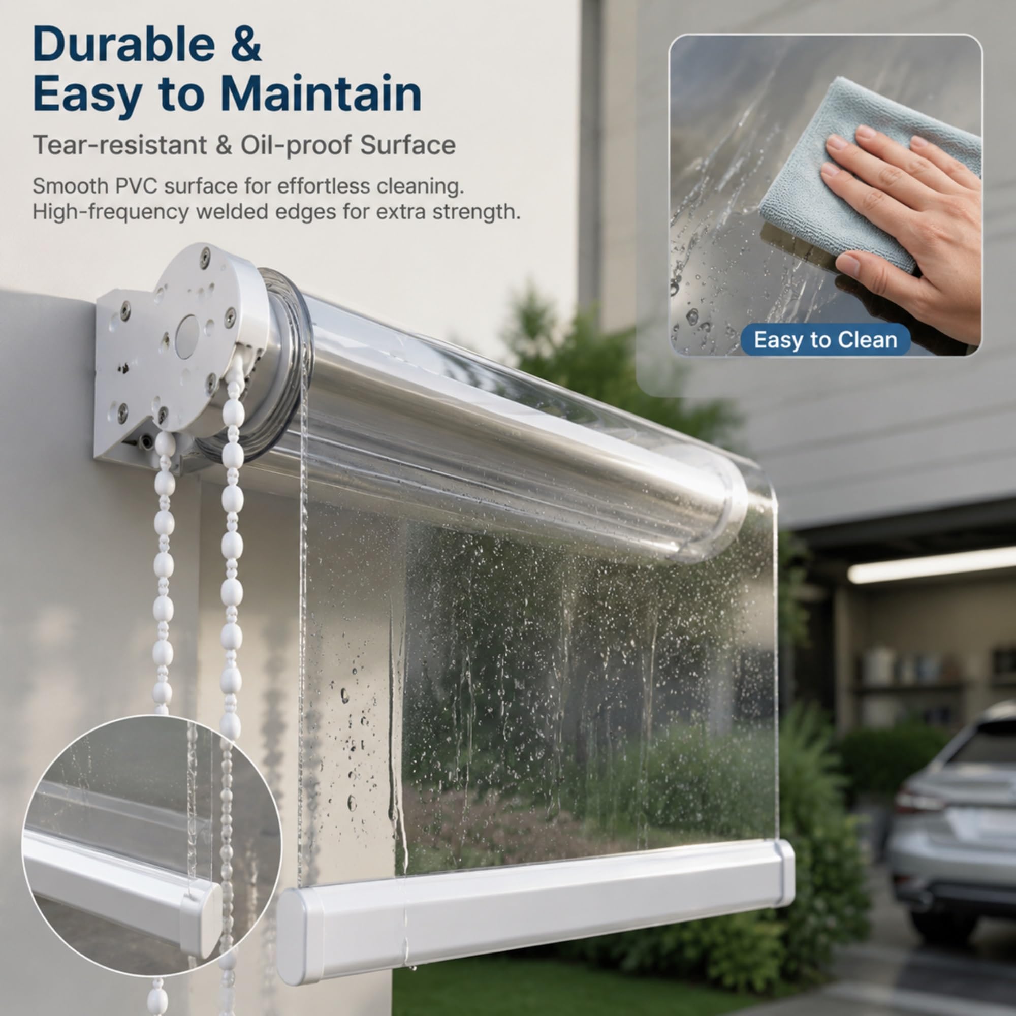 Wasserdichtes Rollo, Transparent Reißfeste PVC-Folie,für Garten-Pergola & Balkon-Terrassen,HD-Klarsicht Außenrollo mit Windschutz, Staubdicht & UV-Blocker Aufrollbares(W95*H220cm/W37.4*H86.6in)