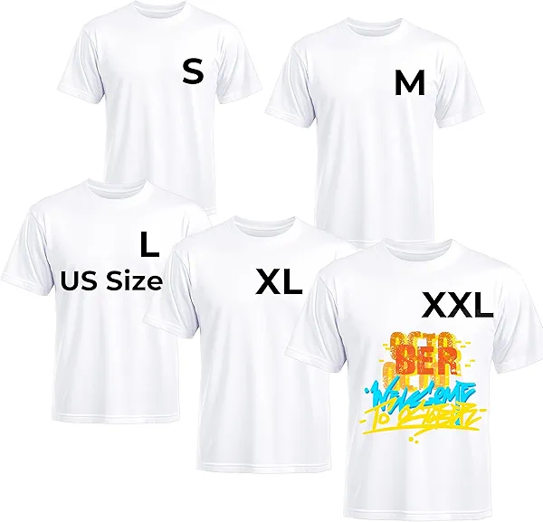 Joyclub 5 Pack White T Shirts Polyester Bulk Sublimation Blanks Wholesale Unisex Crew Neck Short Sleeve for Heat Transfer Printing Graffiti Adults Women Men Multiple Sizes