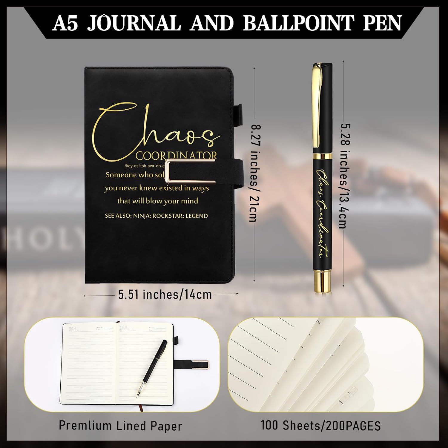 Pickmesh 3 Pcs Chaos Coordinator Appreciation Gifts for Women Men 17 oz Coffee Tumbler A5 Leather Journal with Ballpoint Pen for Teacher Admin Professionals Manager Assistant‌ Employee(Black)