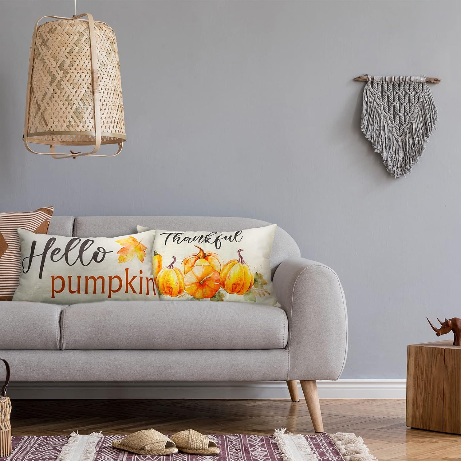 2 Pieces Fall Thanksgiving Pillow Covers 12 x 20 Inch Pumpkin Maple Leaves Cushion Cover Thanksgiving Throw Pillow Case Rectangular Autumn Pillow Decorations for Bed Sofa Home (Pumpkin)