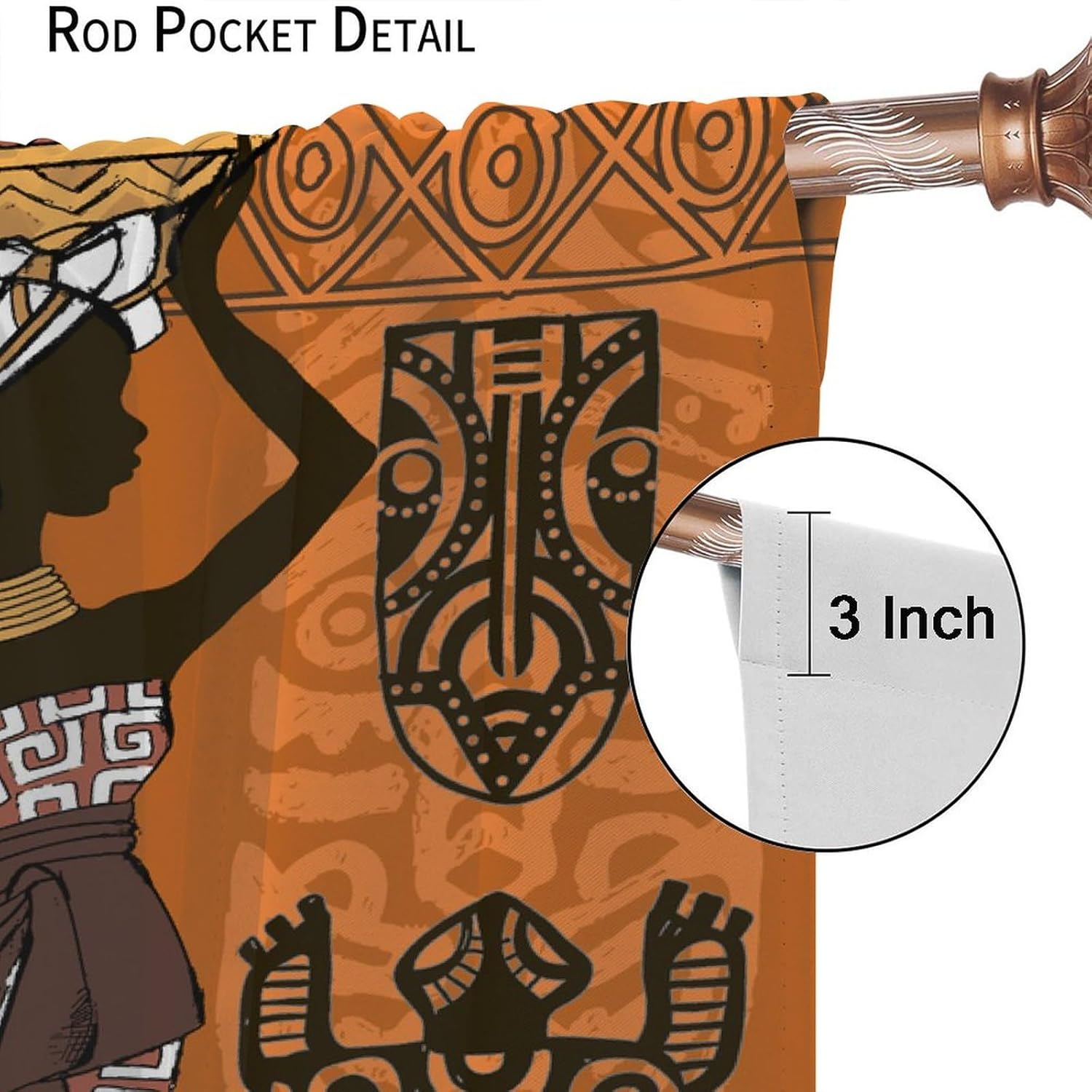 African Curtains Beautiful Black Woman African Masks Vintage Pattern Rod Pocket Blackout Window Drape for Living Room Bedroom Bathroom 42x45in