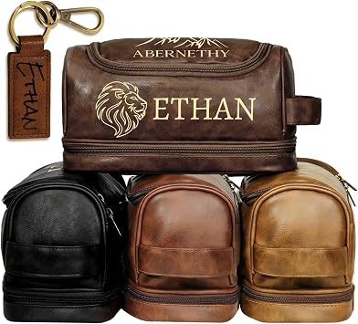 Gifts for Men, Mens Personalize Toiletry Bag, Custom Leather Toiletries Travel Bag, Customize Shaving Kit, Mens Gift Ideas for Boyfriend, Anniversary, Birthday, Dad, Grandpa, Lover