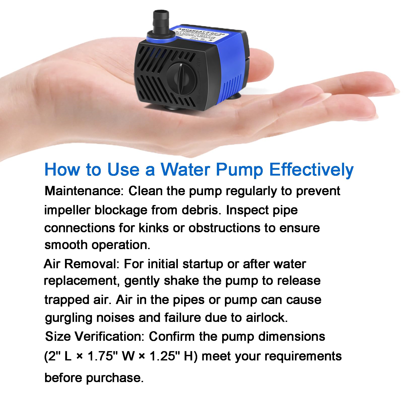 AQUANEAT Small Fountain Pump, 80 GPH Submersible Water Pump for Aquarium Fish Tank, Outdoor Water Fountain, Hydroponics, Pond Filter Pump — Amazon image 4
