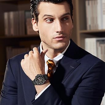 BENYAR Men's Watch Waterproof Chronograph Luminous Classic Watches Leather Strap Large Dial Date Analogue and Anti-Scratch Elegant Gift (Black Black)