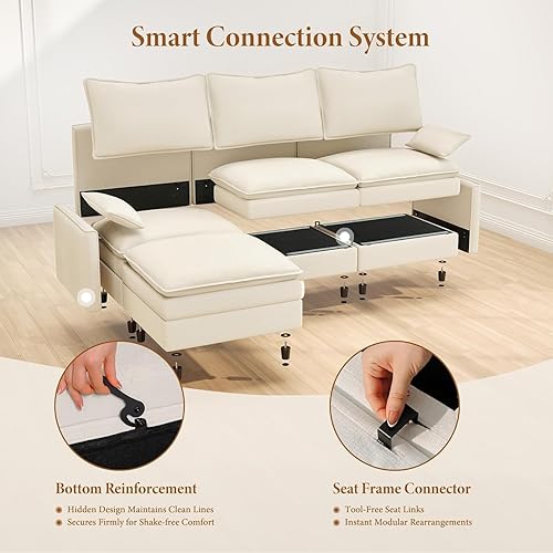 Miniatura 10 de Vesgantti Sofá Seccional Modular de 108", Cómodo Sofá Nube con Otomana Móvil de Chenilla y Asiento Profundo, Sofá Modular en Forma de L, Sofás