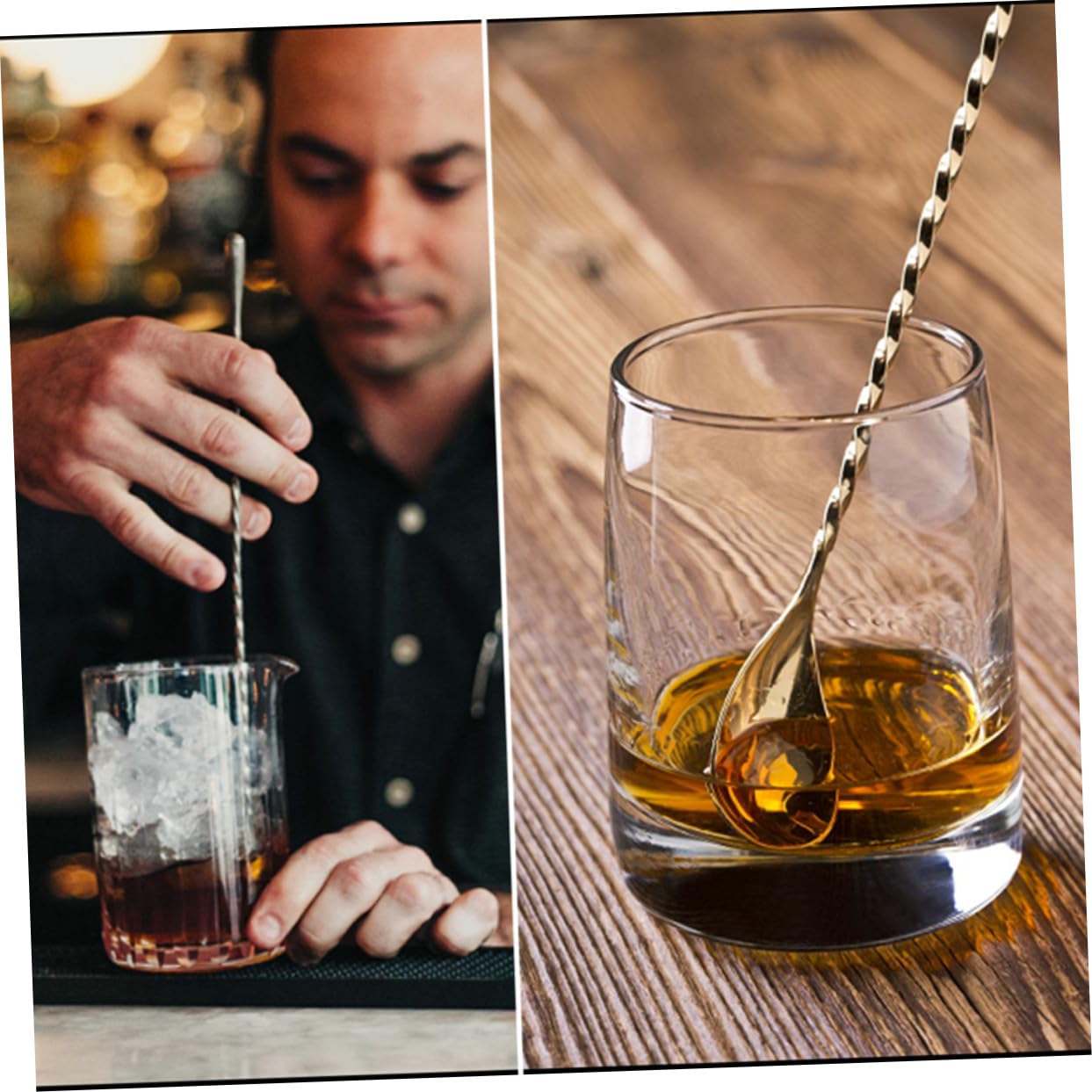 Uonlytech Cocktail Rührlöffel aus Edelstahl 3 Stück Hitzebeständig mit Langem Griff und Spiralstange Wiederverwendbar für Küche und Zuhause
