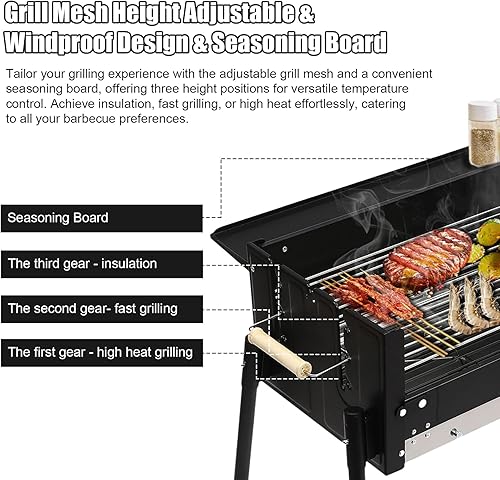Miniatura 5 de Parrilla portátil para barbacoa, parrilla de carbón al aire libre, parrilla de carbón portátil plegable de acero inoxidable para acampar al aire