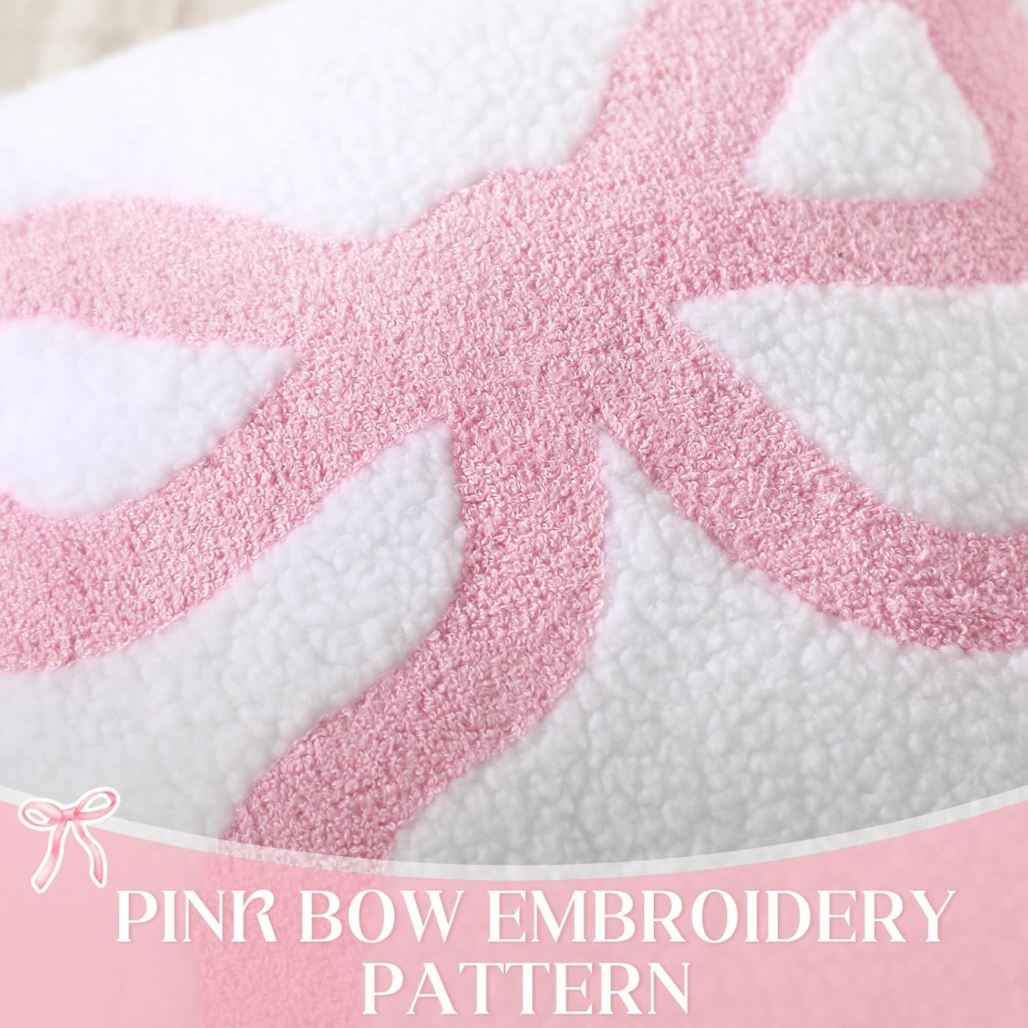 Pink Bow Pillow Covers Set of 2 Preppy Room Decor Coquette Bow Embroidered Pillow Covers Luxury Soft Pink Throw Pillowcases for Couch Sofa Bedroom Aesthetic Decor, 18x18 Inch - Image 3