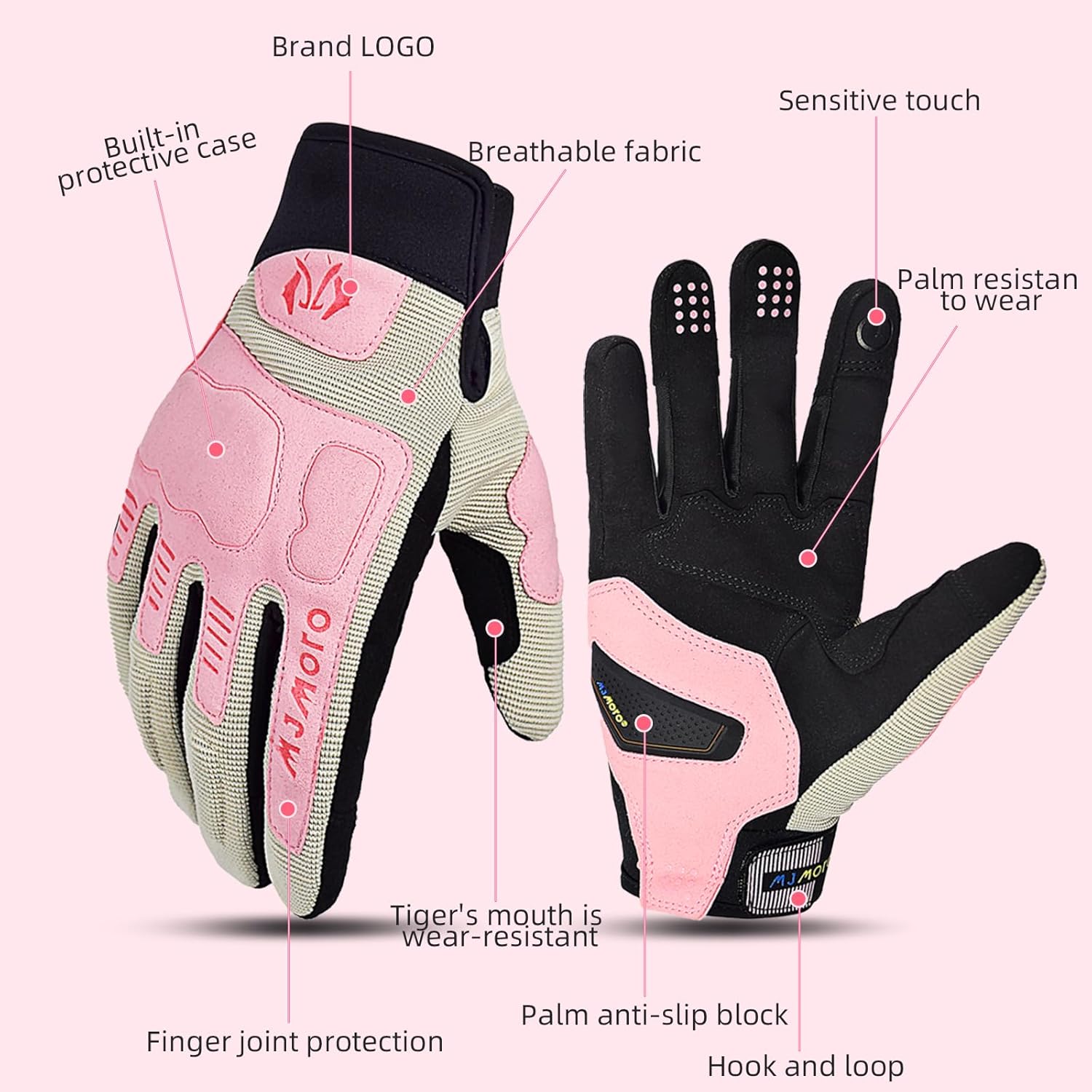 Summer Breathable Pink Motorcycle Gloves for Women,Touchscreen Motorbike Gloves Anti-Slip for Lady,MX ATV MTB Cycling, Road Racing Biker Glove - Image 6