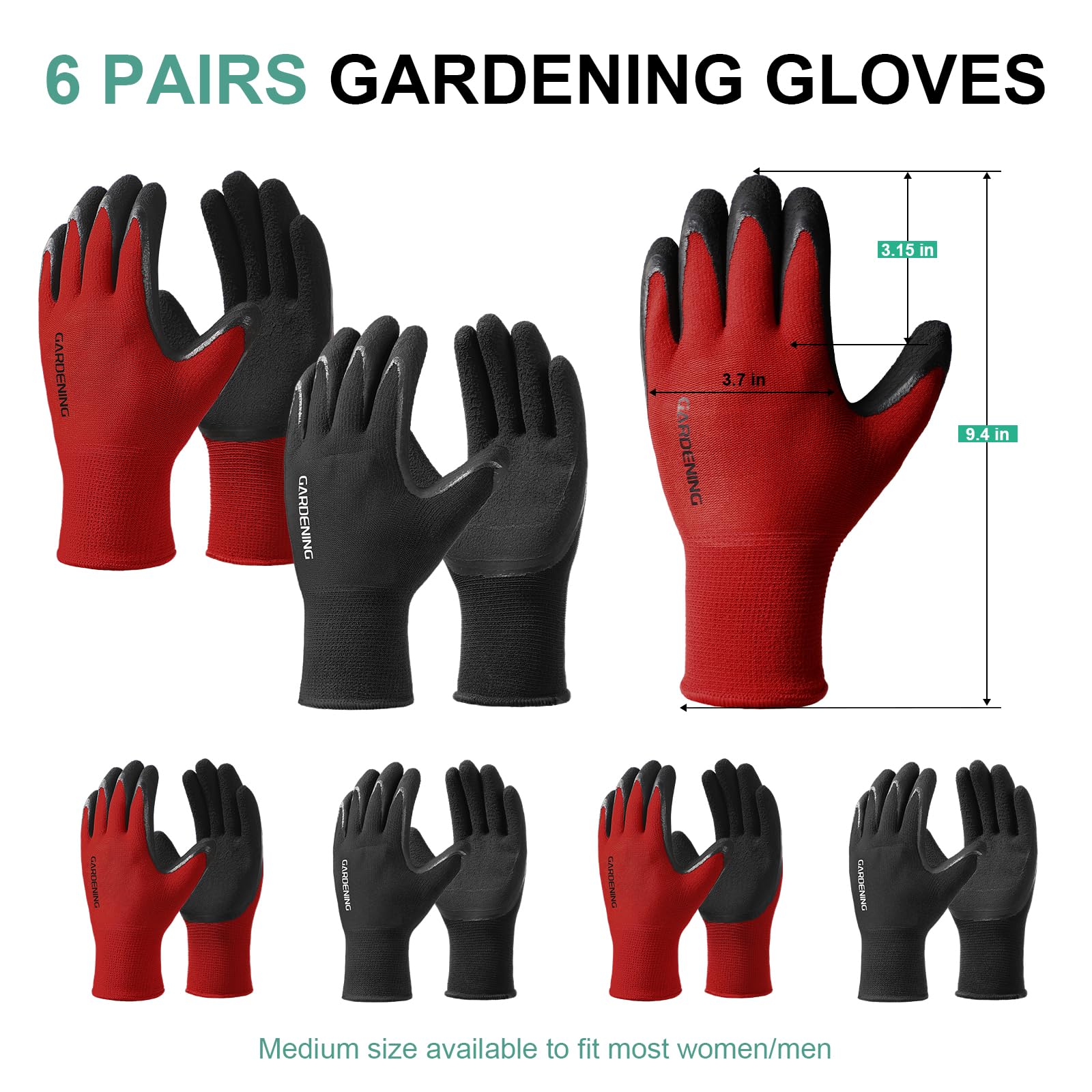 Trifabricy Guantes de jardín para mujeres/hombres, 6 pares de guantes de jardinería de látex natural transpirables con agarre, guantes de trabajo protectores resistentes al aire libre para césped