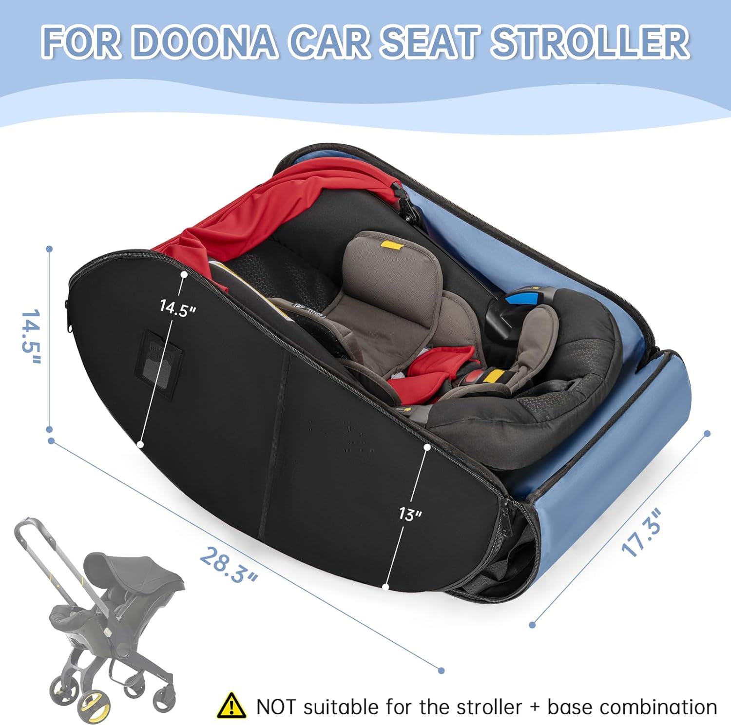 Padded Car Seat Travel Bag Compatible with Doona, Infant Car Seat Travel Bag, Foldable Car Seat Stroller Gate Check Bag for Airplane (Midnight Black)