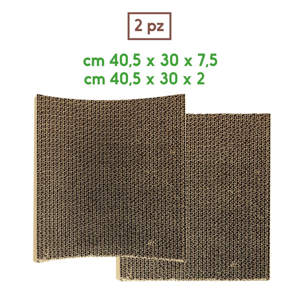 Record - Cartone di Ricambio per Tiragraffi Pagoda – Confezione da 2 pezzi – Utilizzabile su Entrambi i Lati - Dimensione Lato 1: 40,5 x 30 x 7,4 cm – Dimensione Lato 2: 40,5 x 30 x 2 cm