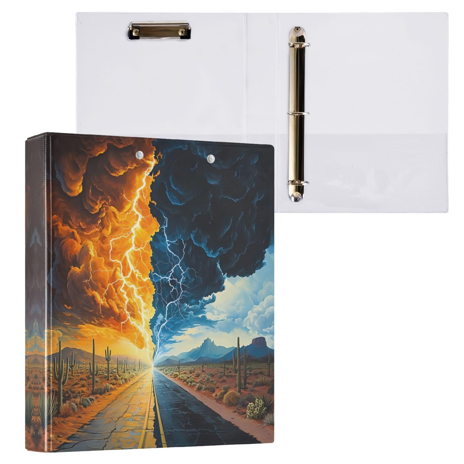 Raccoglitori a 3 anelli da 3,8 cm Storm con fulmini decorativi ad anelli rotondi con clip in metallo, organizer per casa e ufficio, confezione da 2